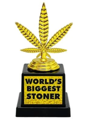 SAVE A BUCK ENTERPRISES, LLC World's Biggest Stoner - Weed Marijuana Leaf Pot Head Golden Trophy Award Gift