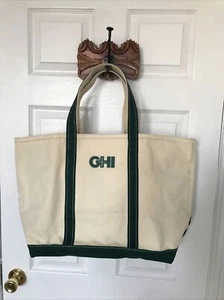 Vintage 70’s LL Bean Boat & Tote Bag Canvas Green Ivory X Large Bag NEW - Picture 1 of 12
