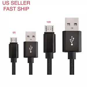 6ft 10ft Micro USB Fast Charger Data Sync Cable Braided Cord Samsung Android  - Picture 1 of 14