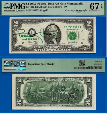 2003 $2 Federal Reserve Note - PMG 67EPQ - Signed by Treasurer Rosario Marin - Image 1 of 3