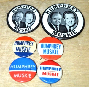 Vintage Humphrey-Muskie Presidential Advertisement Political Pins Lot of 6 - Picture 1 of 1