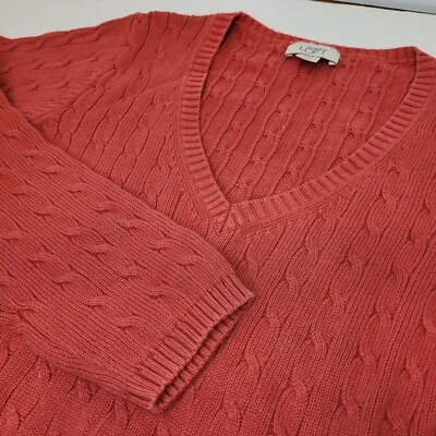 Ann Taylor Loft, Suéter Tejido con Cable, Terracota, Cuello en V, Talla L Foto 1 de 4