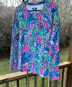 Lilly Pulitzer Blythe Luxletic geblümtes Langarmshirt Damen Größe Large - Bild 1 von 14