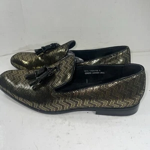 Amali Men Empire Slipper Formal Tuxedo Tap Gold Leather Lined Tassel Sz 9 Loafer - Picture 1 of 14