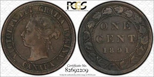 1891 PCGS XF40 SDLL Canada Large One Cent - Gold Shield Holder - Penny - 1C CAN - Picture 1 of 3
