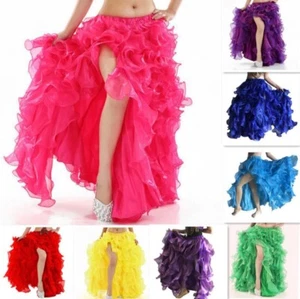 Sexy Vestido de Fiesta Disfraz de Danza del Vientre Chifón Satén Volantes Falda Envolvente Alta Dividida - Imagen 1 de 16