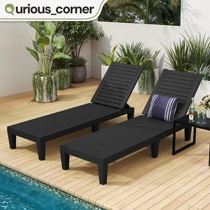 2 Set Adjustable Patio Chaise Lounger Chairs Outdoor Pool Yard Beach Sun Lounger - Picture 1 of 10