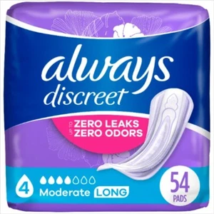 Always Discreet Incontinence Pads for Women, Moderate Long, 54 Count - Picture 1 of 7