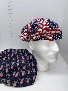 Pair Two American Flag Medical Surgical SCRUB CAP - Picture 1 of 6