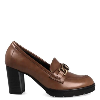 Donna Serena Mocassino Donna in Microtech con Tacco ed Accessorio - CUO (Cuoio)