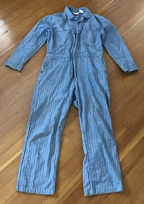Vintage WALLS Master Made Work COVERALLS 44 Regular Blue Herringbone Denim - Image 1 of 4