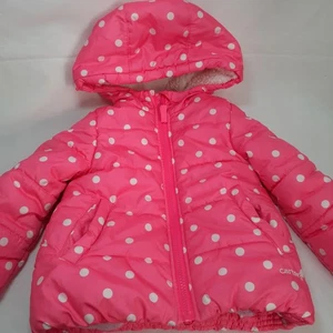 Chaqueta acolchada con capucha rosa caliente Carter para niños pequeños 2T invierno forrado abrigo bolsillos - Imagen 1 de 10