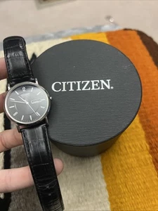 citizen eco-drive mens Black leather band One Size Fits Most Adjustable Strap - Picture 1 of 8