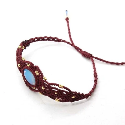 Handmade Rope Braided Macrame Opal Stone Pendant Weave Adjustable Necklace - Image 1 of 4