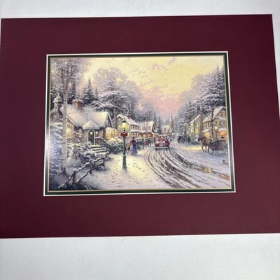 Thomas Kinkade VILLAGE CHRISTMAS Matted Lithograph Print Authentic Vintage COA - Image 1 of 3