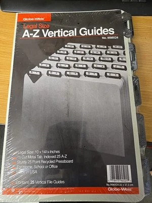 Vintage NEW! Globe-Weist  Top Tab A-Z File Guides Legal HD Tabs 95MX24 - Sealed! - Image 1 of 4