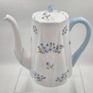 Shelley Blue Rock Dainty Coffee Pot Lid Blue Trim Bone China English Botanical - Picture 1 of 14
