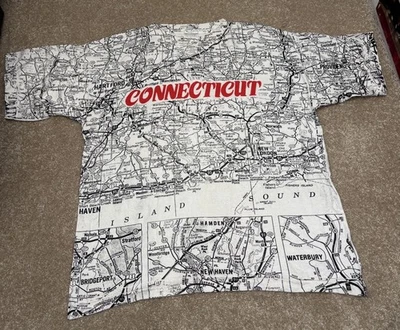 Vintage Connecticut Map Shirt AOP Graphic T Shirt Men’s Size L Single Stitch - Image 1 of 4