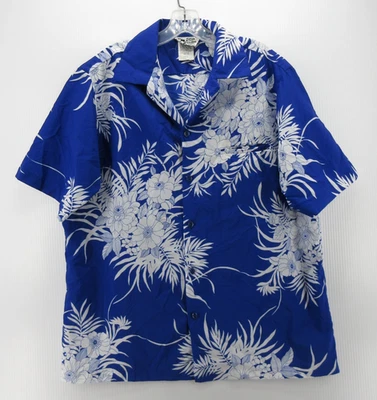 VINTAGE Hilo Hattie Shirt Men XL Blue Hawaiian Button Up Floral Camp Aloha 90s - Image 1 of 4