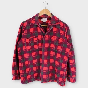 Camisa de franela Champion vintage de los años 50 y 60 roja a cuadros botón frontal ropa de trabajo L - Imagen 1 de 6