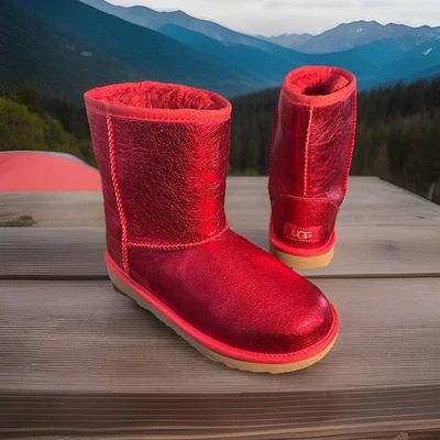 UGG KIDS CLASSIC II METALLIC SPARKLE 1125372K SAMBA RED SIZE 4 BOOTS/ BRAND NEW - Image 1 of 4