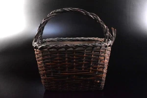 K5601: Japanese Old Wooden Wickerwork/Ajiro-shaped CHARCOAL BASKET/Sumitorikago - Imagen 1 de 7