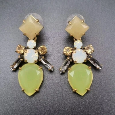 Stella & Dot Statement Dangle Pierced Earrings Multi Crystal Signed - Photo 1/4