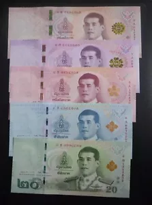THAILAND 2018 Complete Set Banknotes Of King Rama X 20,50,100,500,1000 BAHT UNC - Picture 1 of 3