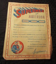 1961 SUPERMEN of America Member Certificate Unused GD+ Superman