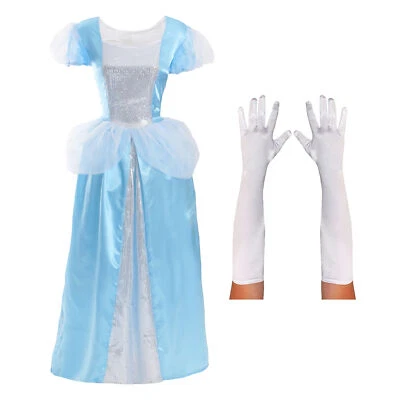 ABITO PRINCIPESSA DONNA BLU MEZZANOTTE + GUANTI COSTUME FIABA ADULTO FANTASIA - Immagine 1 di 4