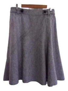 Per Una Striped Midi Skirt Size 12 White & Navy Panelled Flare Linen Blend - Picture 1 of 8