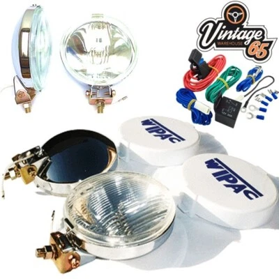 Classic Car Van Truck Chrome Fog Lamps Lights with Covers 12v Relay Wiring Kit - Image 1 of 2