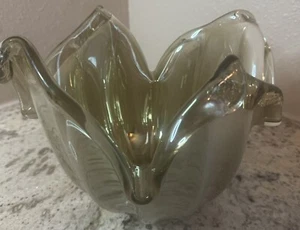 Vintage Lavorazione Arte Murano Bronze Gold Blumenschale Herzstück Kunstglas Italien - Bild 1 von 14