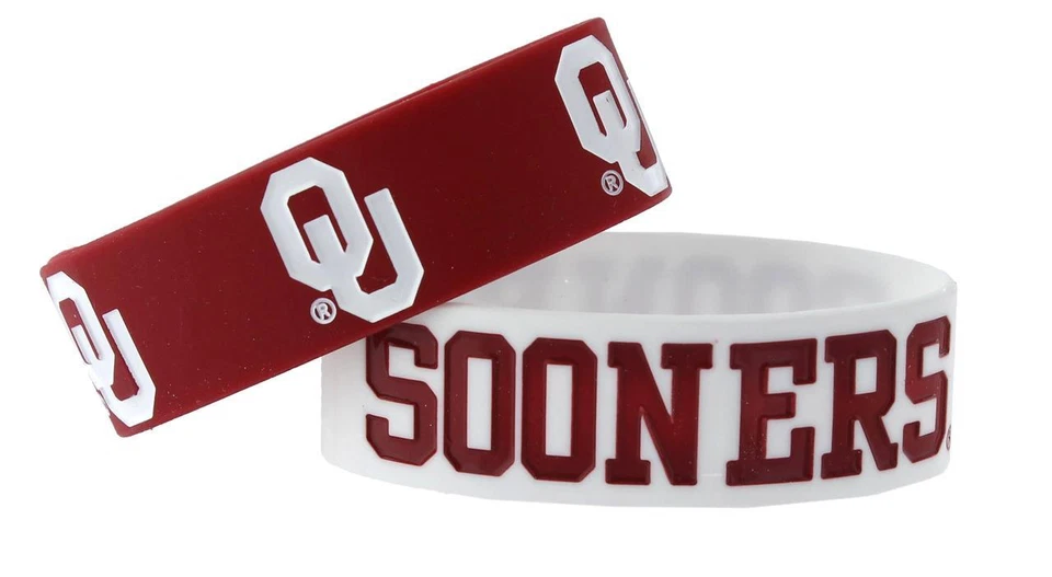 Oklahoma Sooners Silicone Bracelets 2 Pack Wide [NEW] NCAA Jewelry Bracelet - Image 1 of 1