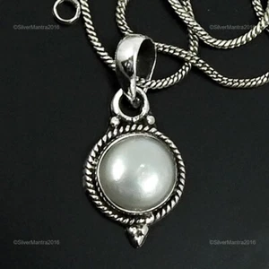 Round Pearl Stone Solid Silver Bezel Wedding Unique Sister New Pendant Jewelry - Picture 1 of 8