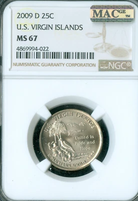 2009 D US VIRGIN ISLAND  QUARTER NGC MS67 BUSINESS STRIKE MAC SPOTLESS  * - Image 1 of 2