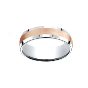 14K Two-Toned 6mm Comfort-Fit Satin Finish Beveled Edge Men's Band Ring Size 13 - Picture 1 of 1