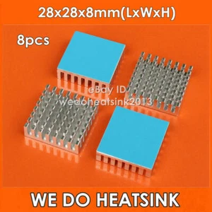 8pcs 28x28x8mm Aluminium Radiator Heatsink Cooler With Thermal Adhesive Tapes - Picture 1 of 5