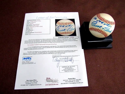 CURT FLOOD 2X WSC CARDINALS FIRMADO AUTOMÁTICO DE COLECCIÓN WILSON JUEGO USADO BÉISBOL JSA LT Foto 1 de 4