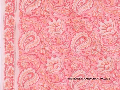 Tela de vestir de algodón puro estampado de bloques indio artesanal de 5 yardas rosa con estampado de cachemira Foto 1 de 4