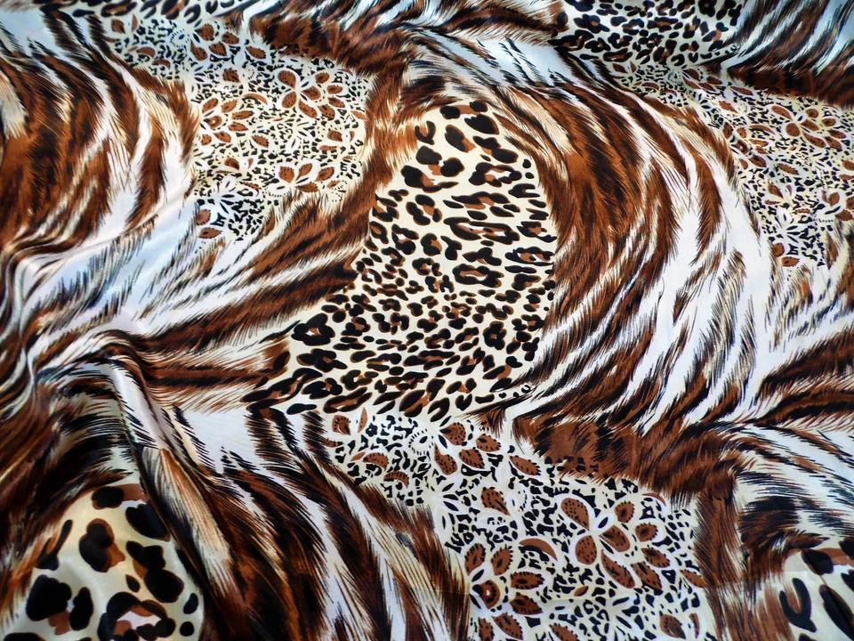 Discount Fabric Charmeuse Silky Bridal Satin Apparel Cheetah Tiger Big Cat CS21 - Image 1 of 1