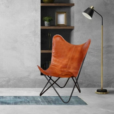 Vintage New Butterfly Chair Brown Wonderful Leather With Folding Iron Frame - Image 1 of 4