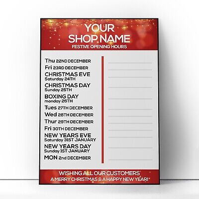 XMAS Christmas Opening Hours Times, Personalised Window Sign Times/Hours Poster • 0.99£