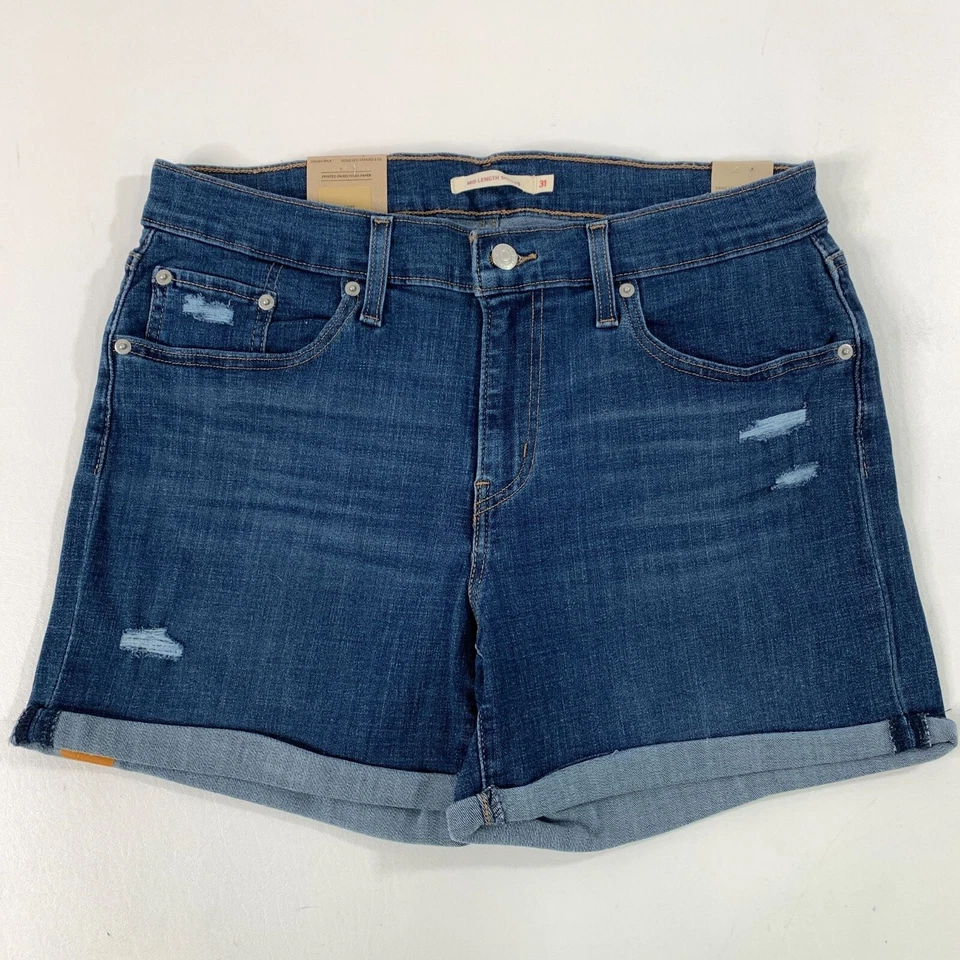 Levi's Women's Shorts 12 Mid Length Blue Jean Denim Cuffed Shorts 12 W31