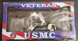 2 - U.S MILITARY- MARINE CORPS- VETERAN- METAL LICENSE PLATE FRAMES- Flag Theme - Picture 1 of 2