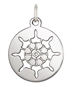 925 Solid Sterling Silver 17mm Ship's Wheel Necklace Pendant - Picture 1 of 1