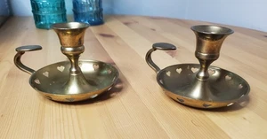 VINTAGE 2ER SET - MESSING PUSH UP KERZENSTÄNDER - SIEHE DETAILS!! HERZDETAILS!! - Bild 1 von 10