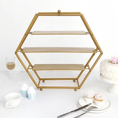 OURO 21" 3 Camadas Hexágono Metal SUPORTES PARA CUPCAKE SUPORTE DE EXIBIÇÃO Suprimentos para Eventos de Festa - Imagem 1 de 4
