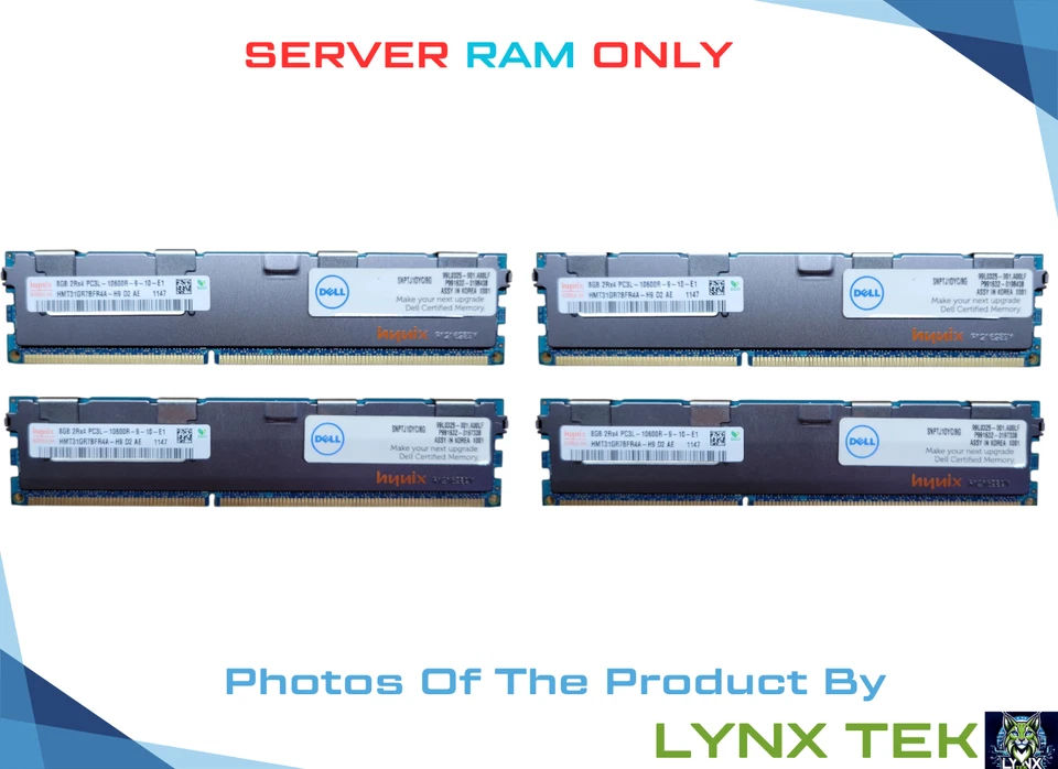 Lote de 4 SK Hynix 8GB 2Rx4 PC3L 10600R RDIMM SDRAM Dell Cert HMT31GR7BFR4A-H9 Foto 1 de 1