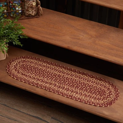Stair Tread Burgundy Tan Jute Primitive 8.5x27 Oval Latex Floor Decor VHC Brands - Imagem 1 de 4
